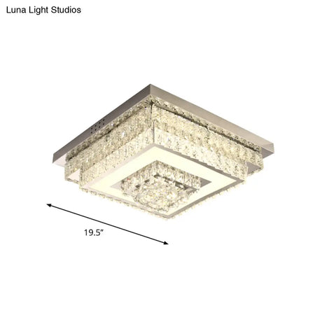 Contemporary Crystal Led Flush Mount Ceiling Light With Clear Drops For Bedroom