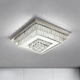 Contemporary Crystal Led Flush Mount Ceiling Light With Clear Drops For Bedroom / Square Plate