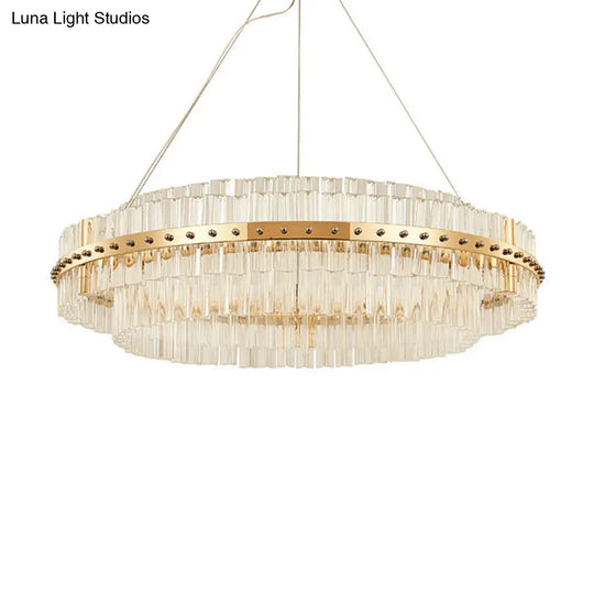 19.5 Contemporary Crystal Led Gold Chandelier- Adjustable Hanging Cords
