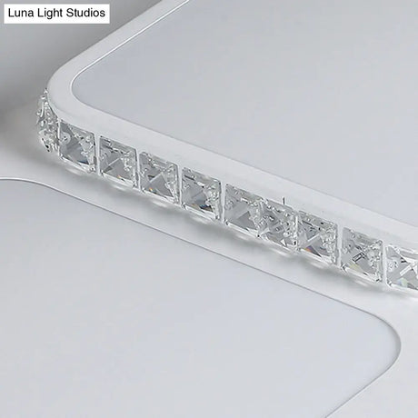 Contemporary Crystal Led Square Flush Mount Lamp – Warm/White Light