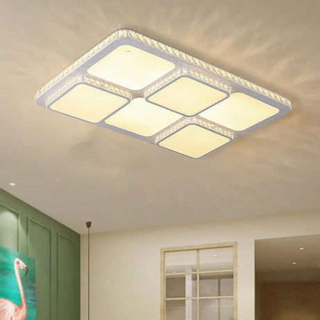 Contemporary Crystal Led Square Flush Mount Lamp – Warm/White Light White /