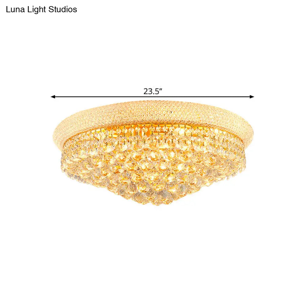 Contemporary Crystal Orb Cone Flush Mount Ceiling Light - Gold Finish 6/9 Heads 16/23.5 Wide Ideal