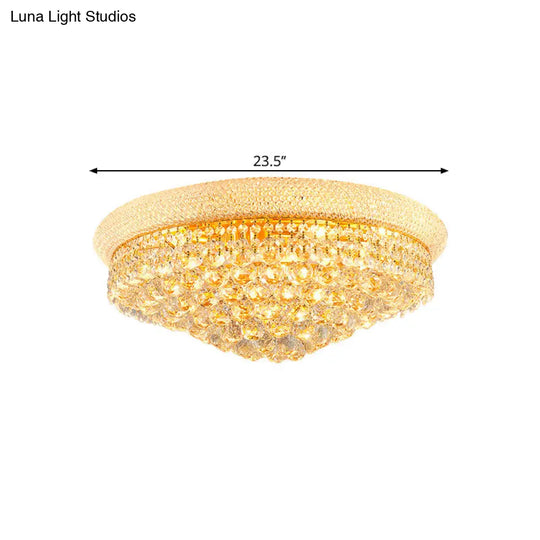 Contemporary Crystal Orb Cone Flush Mount Ceiling Light - Gold Finish 6/9 Heads 16/23.5 Wide Ideal