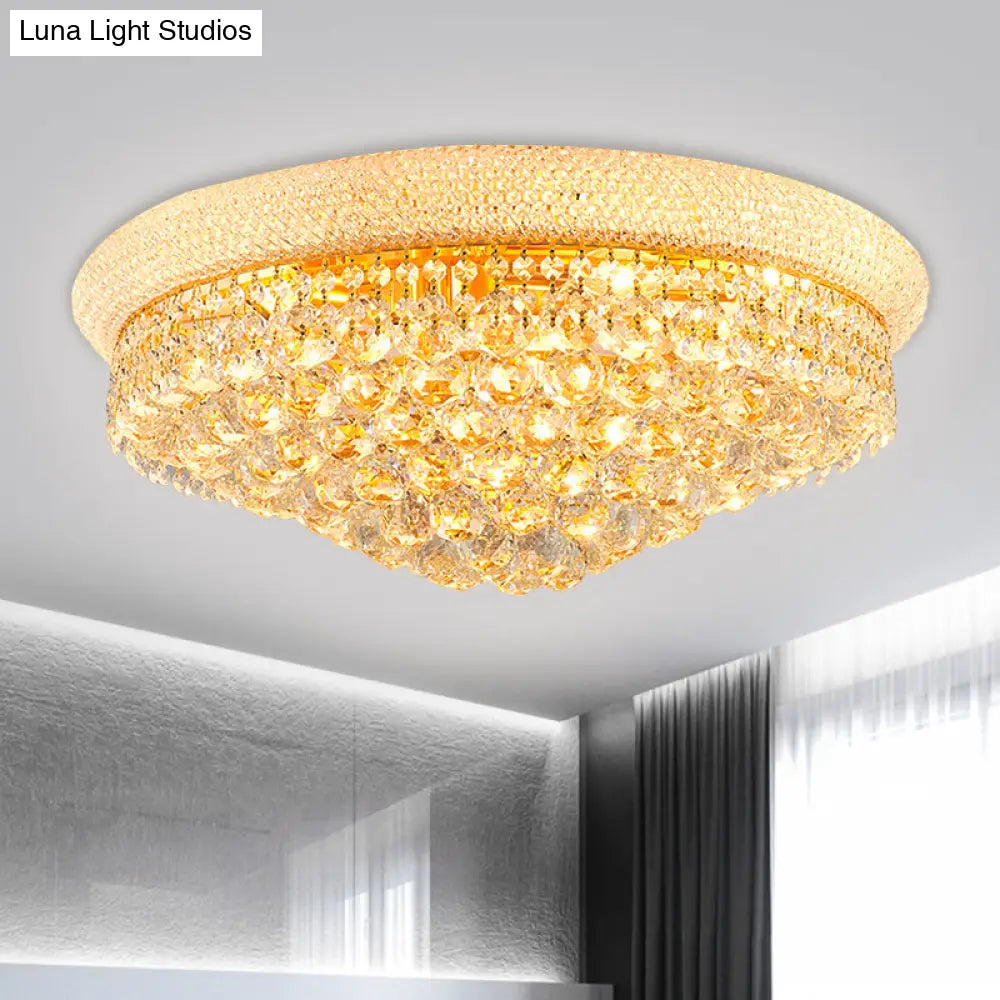 Contemporary Crystal Orb Cone Flush Mount Ceiling Light - Gold Finish 6/9 Heads 16’/23.5’ Wide