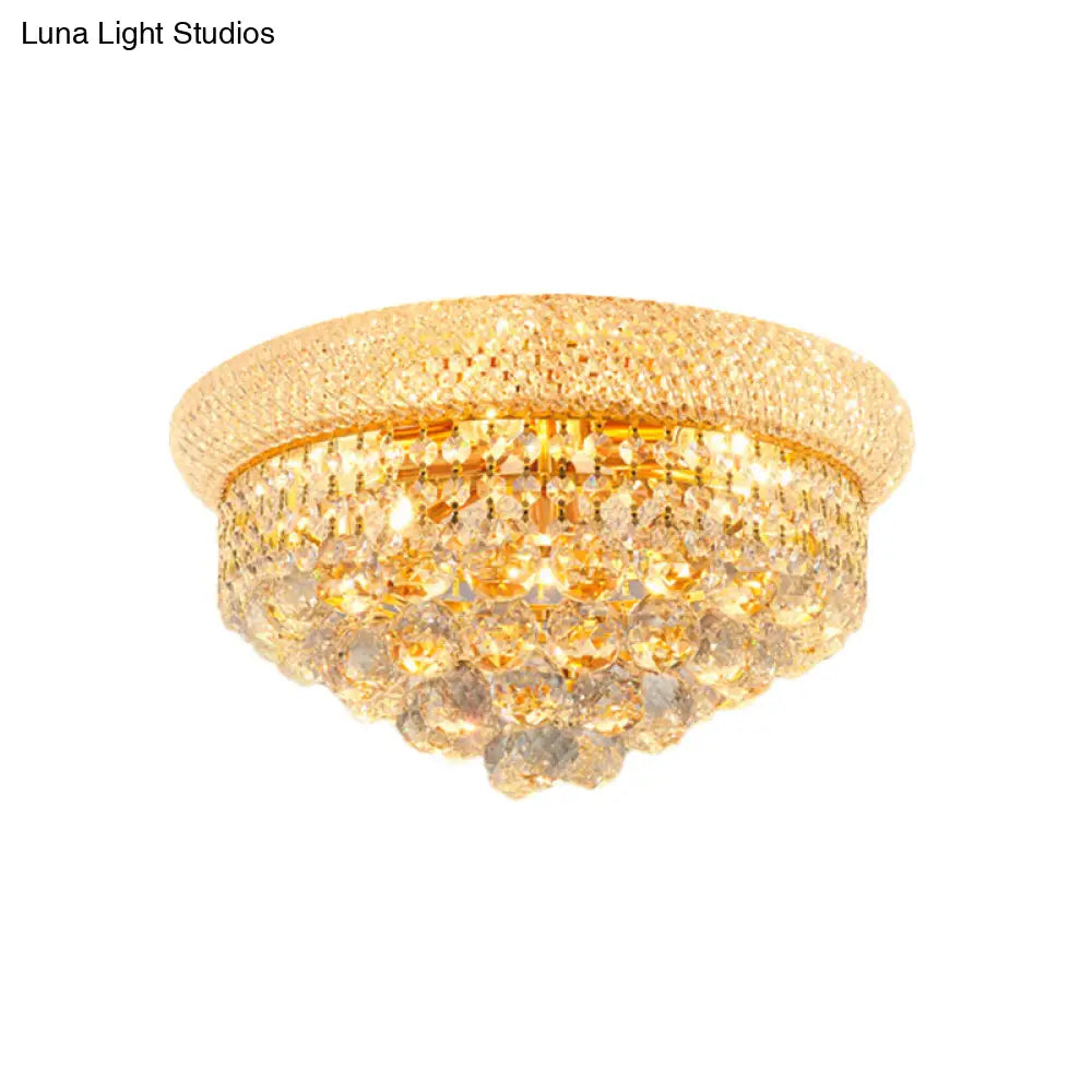 Contemporary Crystal Orb Cone Flush Mount Ceiling Light - Gold Finish 6/9 Heads 16’/23.5’ Wide