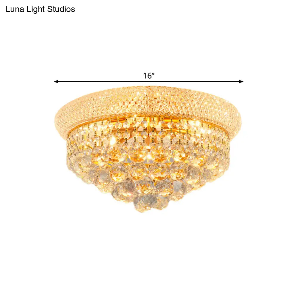 Contemporary Crystal Orb Cone Flush Mount Ceiling Light - Gold Finish 6/9 Heads 16/23.5 Wide Ideal