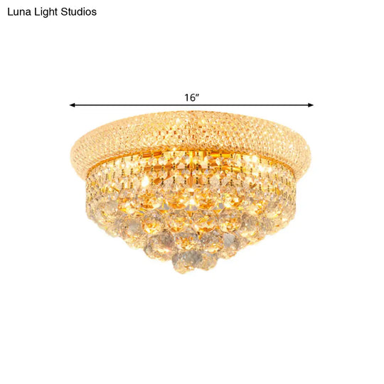 Contemporary Crystal Orb Cone Flush Mount Ceiling Light - Gold Finish 6/9 Heads 16/23.5 Wide Ideal