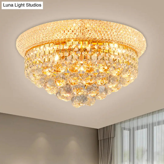 Contemporary Crystal Orb Cone Flush Mount Ceiling Light - Gold Finish 6/9 Heads 16/23.5 Wide Ideal