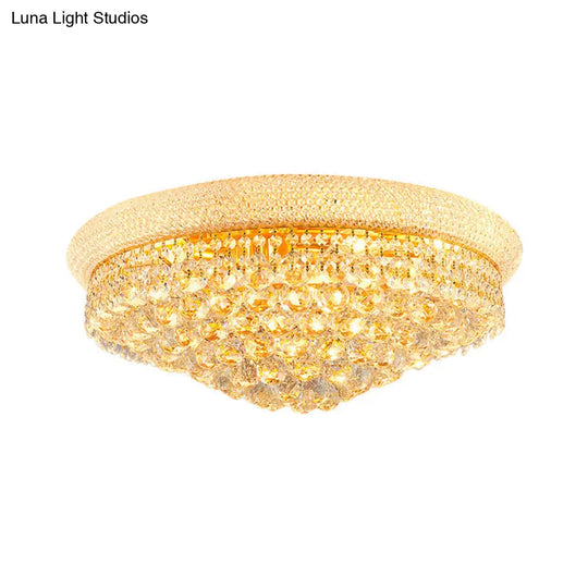 Contemporary Crystal Orb Cone Flush Mount Ceiling Light - Gold Finish 6/9 Heads 16/23.5 Wide Ideal