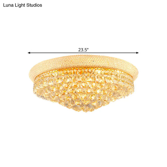 Contemporary Crystal Orb Cone Flush Mount Ceiling Light - Gold Finish 6/9 Heads 16’/23.5’ Wide