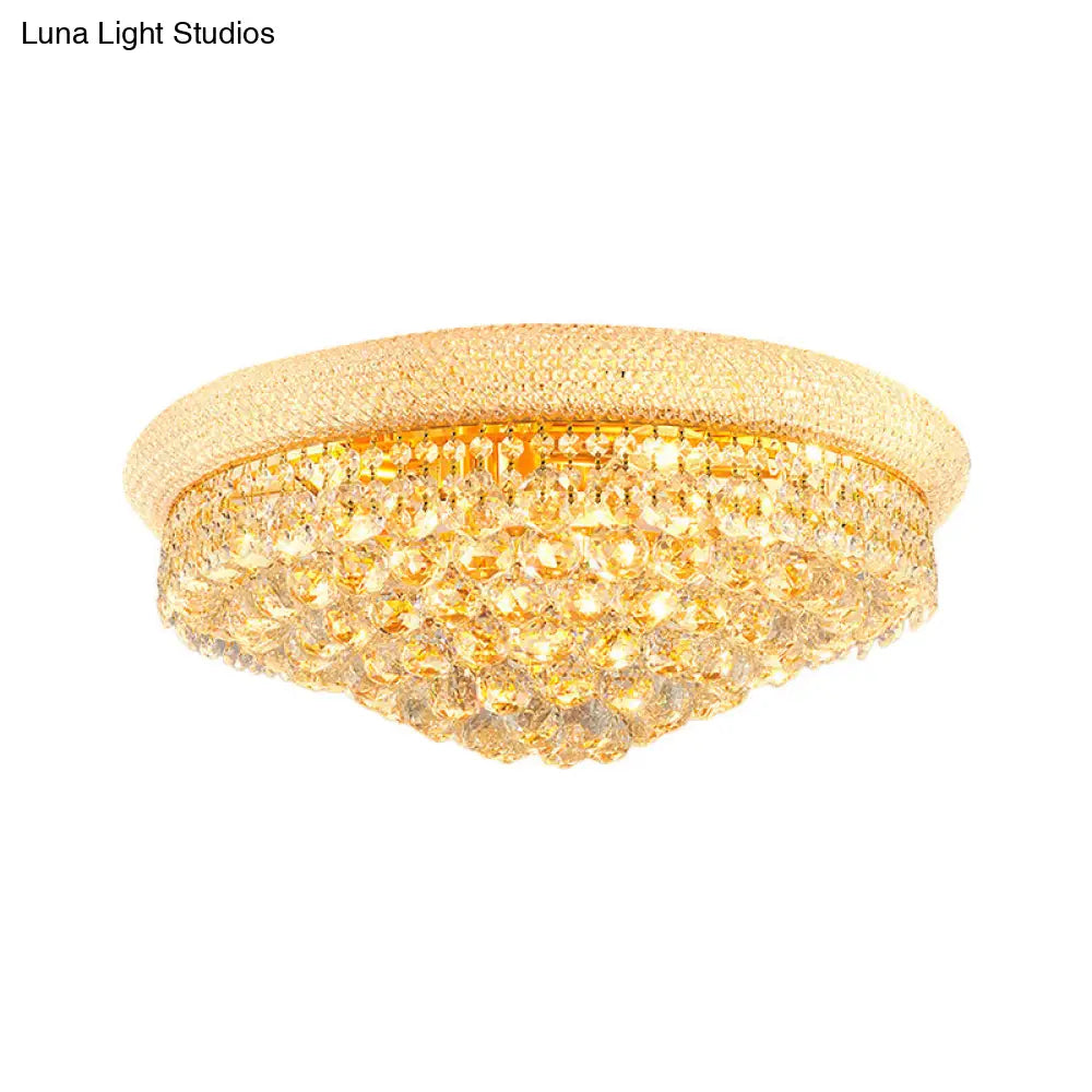 Contemporary Crystal Orb Cone Flush Mount Ceiling Light - Gold Finish 6/9 Heads 16’/23.5’ Wide