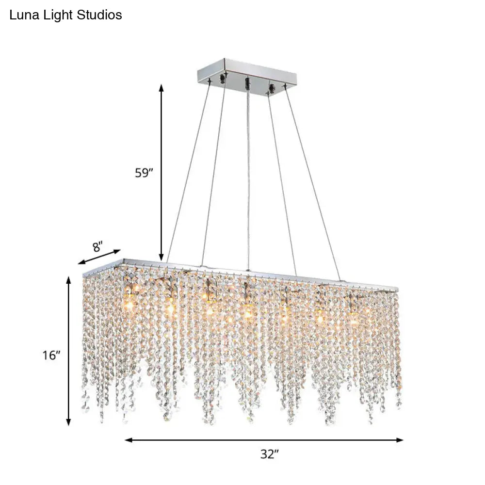 Crystal Clear 8-Light Linear Pendant Ceiling Light In Chrome Finish: Modern Elegance For Any Space
