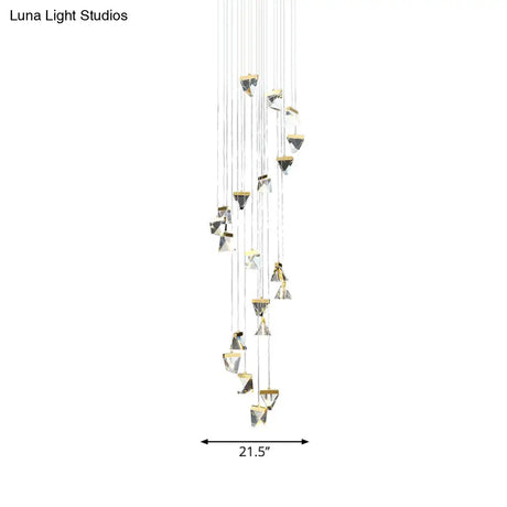Contemporary Crystal Pendant Light For Stairs: Triangle Spiral Cluster Design