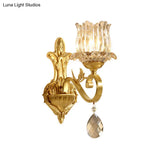 Contemporary Crystal Petal Wall Sconce Lamp In Gold For Corridor Lighting