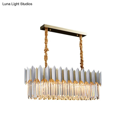 Contemporary Crystal Prisms Island Pendant Light With Silver Finish And 10 Bulbs