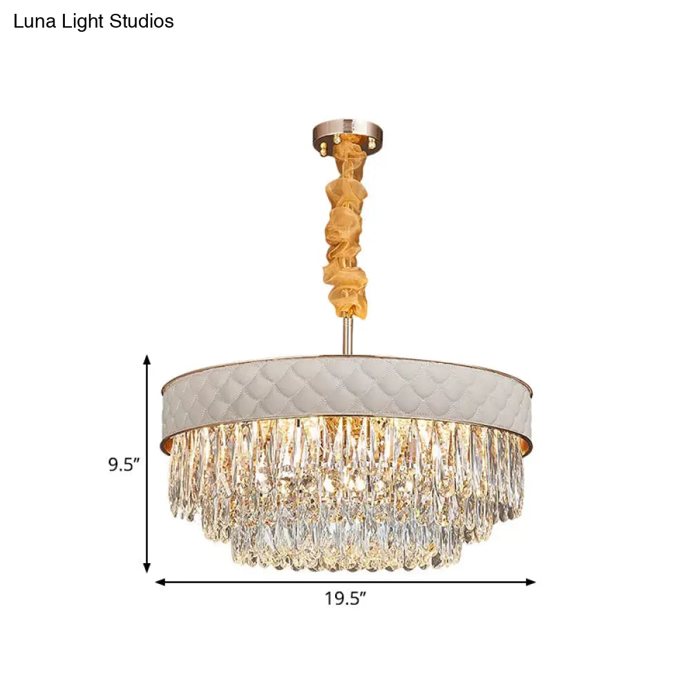 Contemporary Crystal Raindrops Chandelier - White 9/15 Heads Drum Ceiling Pendant (19.5’/23.5’ Wide)
