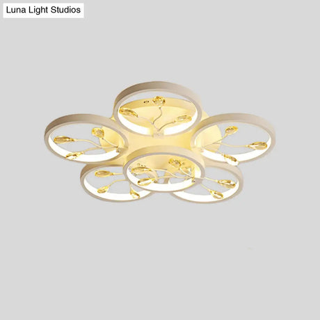 Contemporary Crystal Raindrops Semi Flush Light With Led Flower Design - Black/White Ceiling