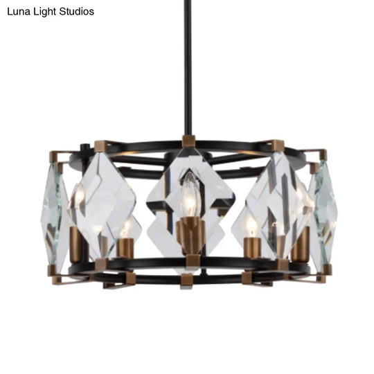 Contemporary Crystal Rhombus Chandelier - 8 Black Pendant Lights