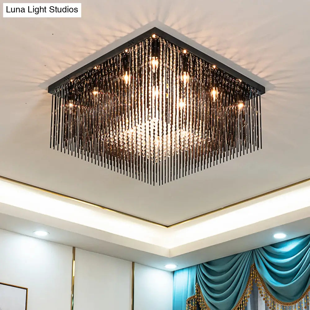 Contemporary Crystal Rod And Beaded Cubic Flush Ceiling Light - Black 4/6/9 Lights