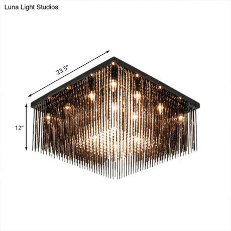 Contemporary Crystal Rod And Beaded Cubic Flush Ceiling Light - Black 4/6/9 Lights