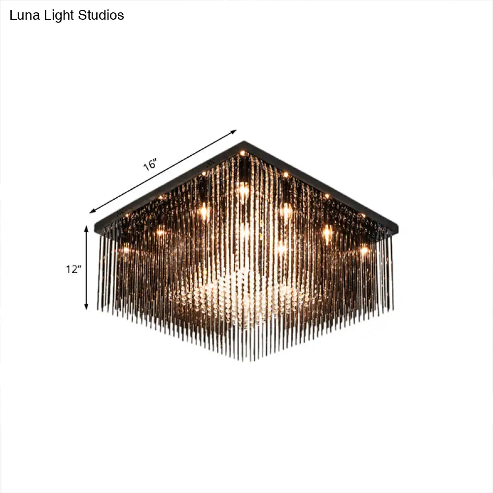 Contemporary Crystal Rod And Beaded Cubic Flush Ceiling Light - Black 4/6/9 Lights