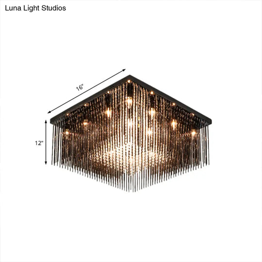 Contemporary Crystal Rod And Beaded Cubic Flush Ceiling Light - Black 4/6/9 Lights