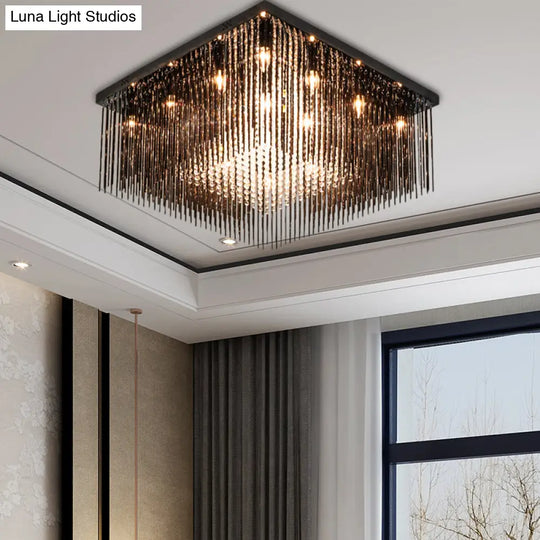 Contemporary Crystal Rod And Beaded Cubic Flush Ceiling Light - Black 4/6/9 Lights 16/19/23.5 Wide /