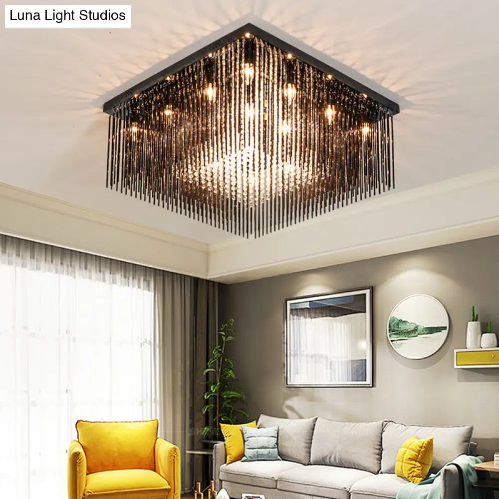 Contemporary Crystal Rod And Beaded Cubic Flush Ceiling Light - Black 4/6/9 Lights