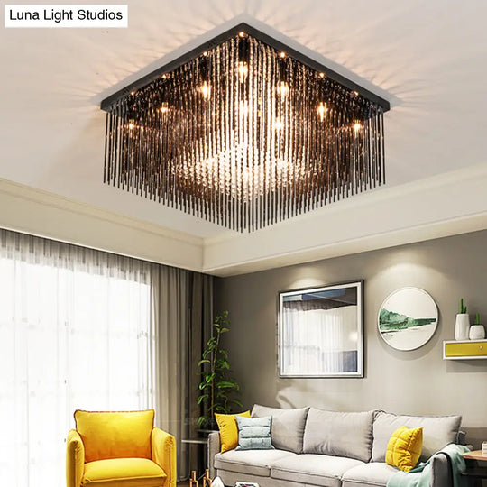 Contemporary Crystal Rod And Beaded Cubic Flush Ceiling Light - Black 4/6/9 Lights