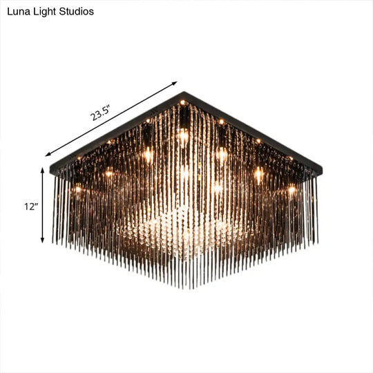 Contemporary Crystal Rod And Beaded Cubic Flush Ceiling Light - Black 4/6/9 Lights