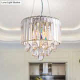 Contemporary Crystal Rod Drum Chandelier Pendant Light - 6 Heads Clear
