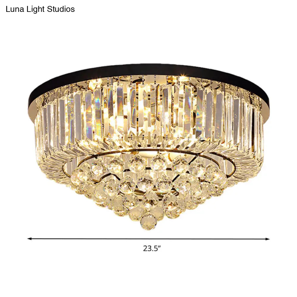 Contemporary Crystal Rod Drum Flush Mount Ceiling Light - 4/6/9 Heads Black Multiple Sizes