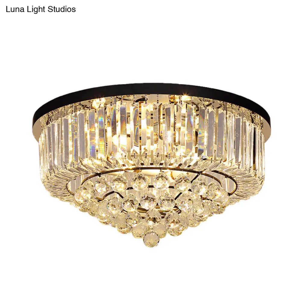 Contemporary Crystal Rod Drum Flush Mount Ceiling Light - 4/6/9 Heads Black Multiple Sizes