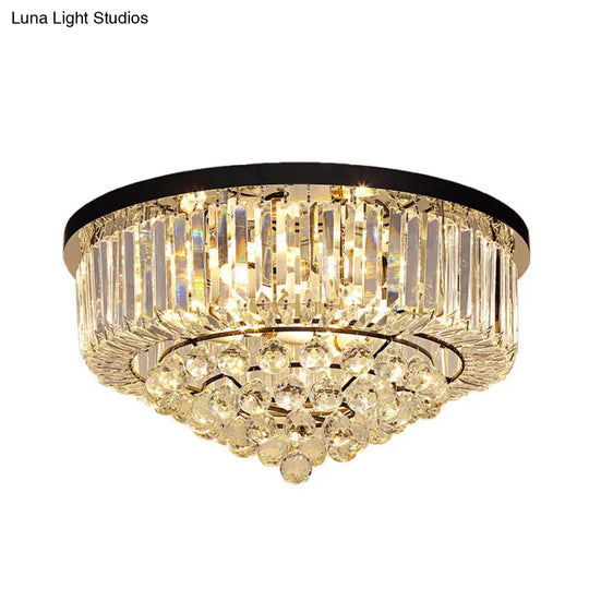 Contemporary Crystal Rod Drum Flush Mount Ceiling Light - 4/6/9 Heads Black Multiple Sizes