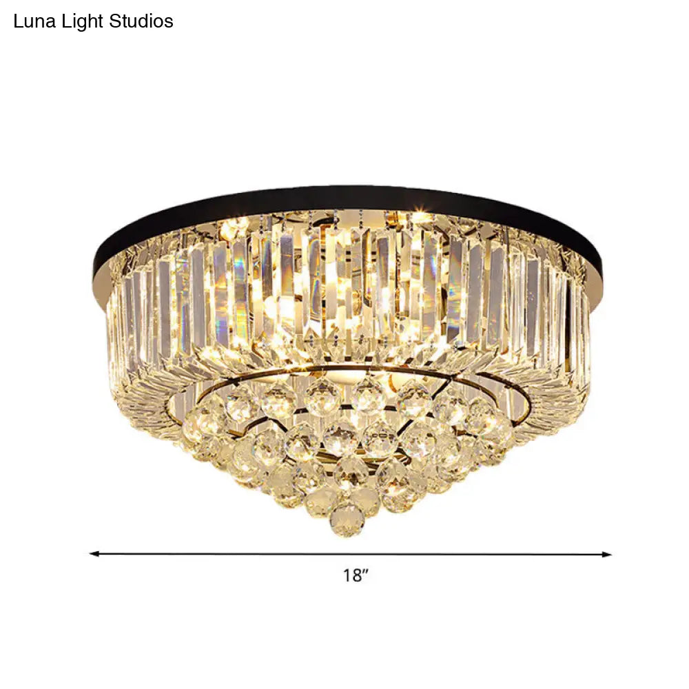 Contemporary Crystal Rod Drum Flush Mount Ceiling Light - 4/6/9 Heads Black Multiple Sizes