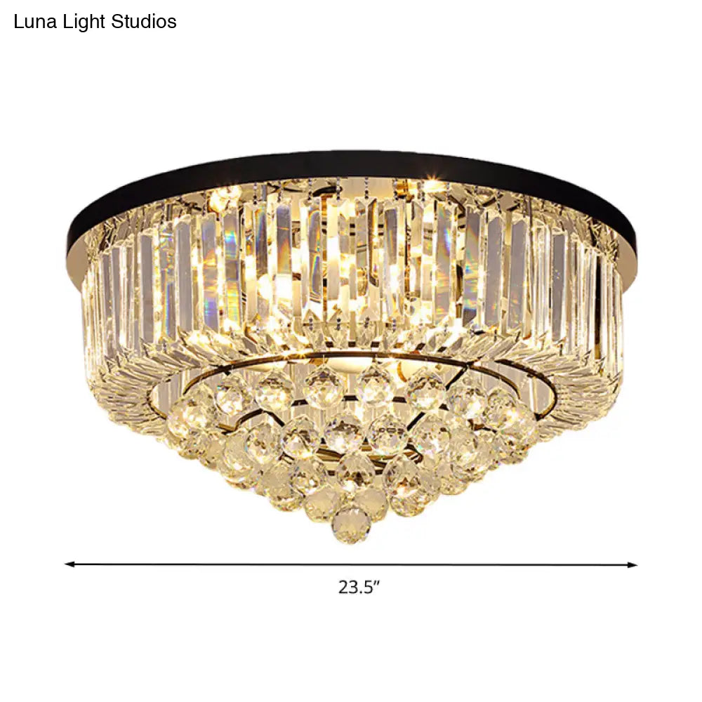 Contemporary Crystal Rod Drum Flush Mount Ceiling Light - 4/6/9 Heads Black Multiple Sizes