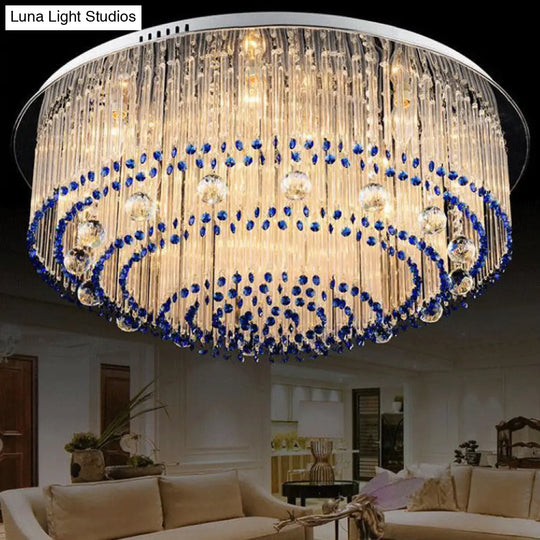 Contemporary Crystal Rod Flush Mount Lamp With 6/9/14 Lights And Nickel Finish 6 /