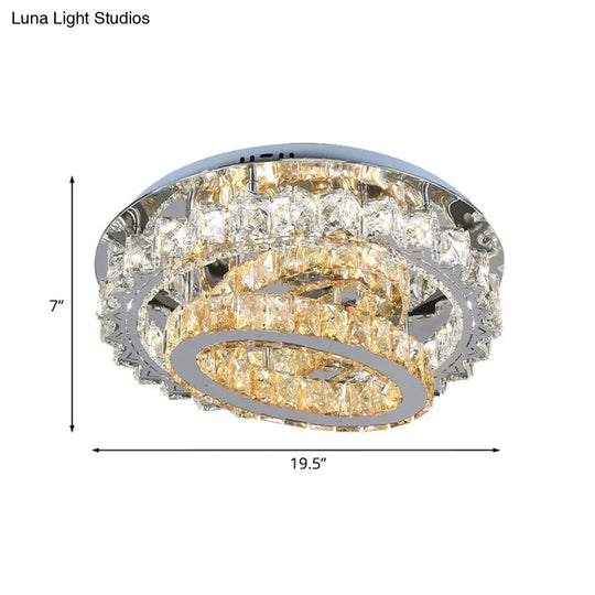 Contemporary Crystal Stainless Steel Led Semi Flush Mount Bedroom Ceiling Lamp With Tiered Hoops