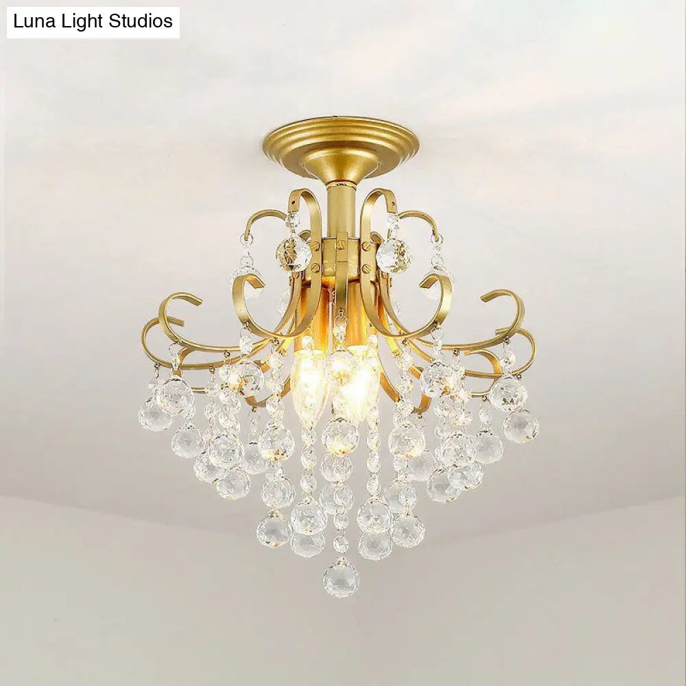Contemporary Crystal Strands Ceiling Light Fixture - Terrace Semi Flush Mount Chandelier Gold / B