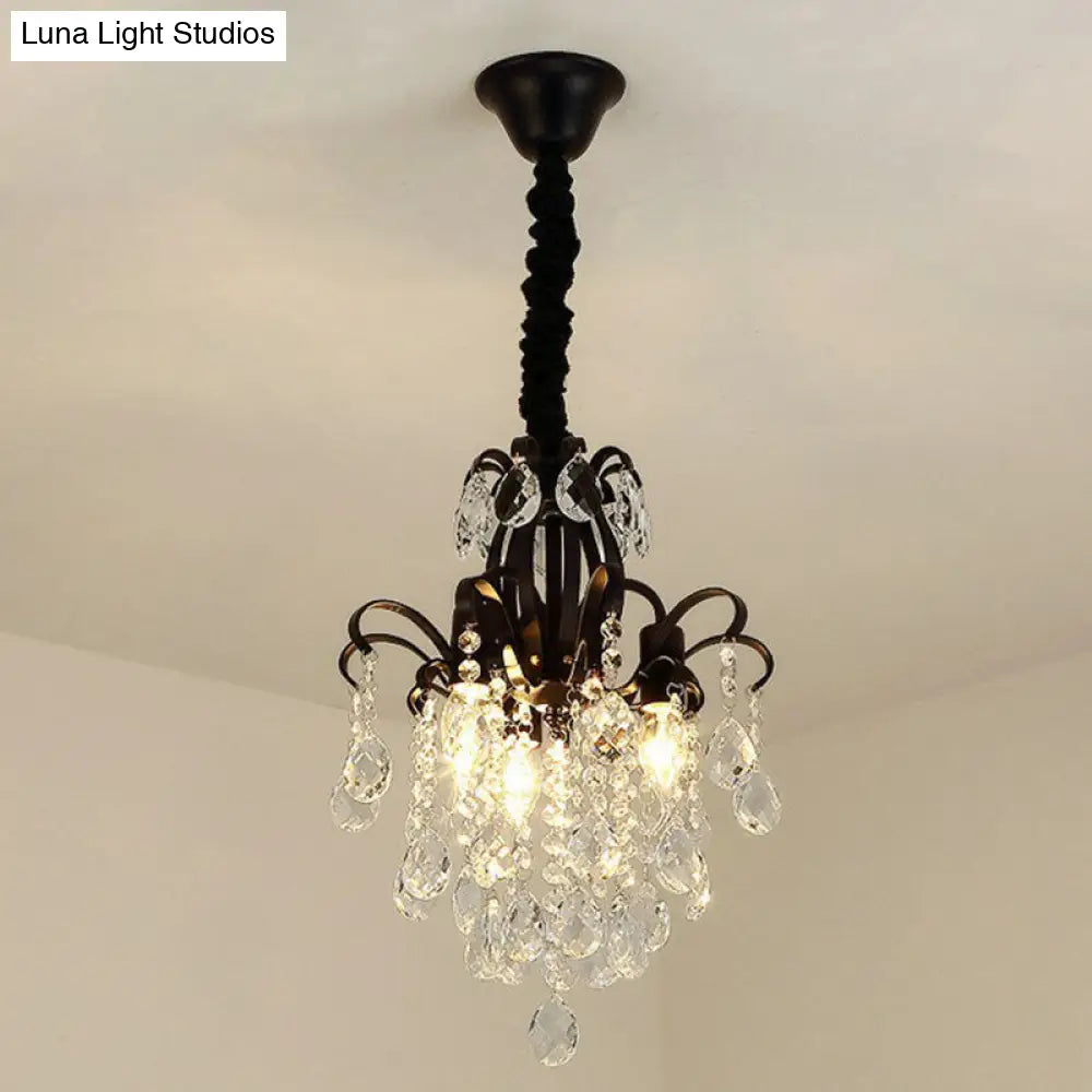 Contemporary Crystal Strands Ceiling Light Fixture - Terrace Semi Flush Mount Chandelier Black / H