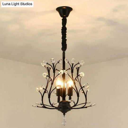 Contemporary Crystal Strands Ceiling Light Fixture - Terrace Semi Flush Mount Chandelier Black / G