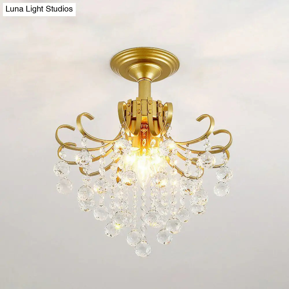Contemporary Crystal Strands Ceiling Light Fixture - Terrace Semi Flush Mount Chandelier Gold / C