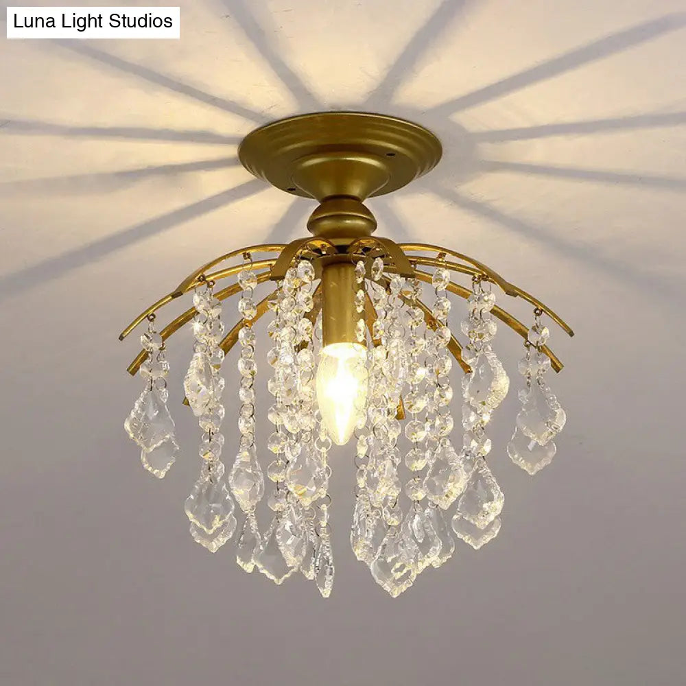 Contemporary Crystal Strands Ceiling Light Fixture - Terrace Semi Flush Mount Chandelier Gold / A