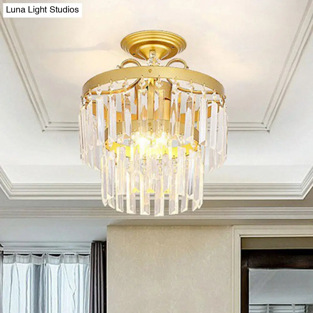 Contemporary Crystal Strands Ceiling Light Fixture - Terrace Semi Flush Mount Chandelier