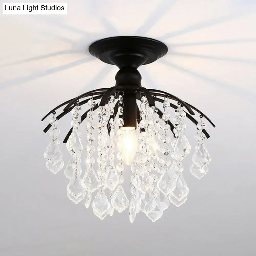 Contemporary Crystal Strands Ceiling Light Fixture - Terrace Semi Flush Mount Chandelier Black / A