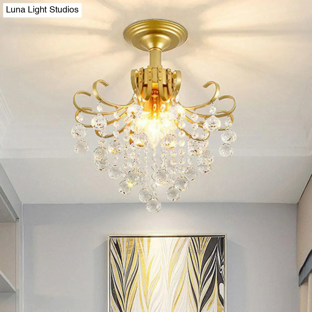 Contemporary Crystal Strands Ceiling Light Fixture - Terrace Semi Flush Mount Chandelier
