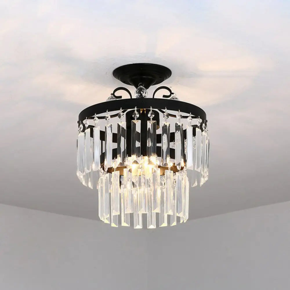 Contemporary Crystal Strands Ceiling Light Fixture - Terrace Semi Flush Mount Chandelier Black / F