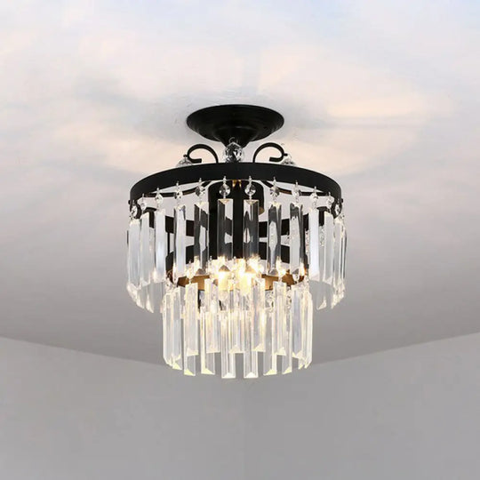 Contemporary Crystal Strands Ceiling Light Fixture - Terrace Semi Flush Mount Chandelier Black / F