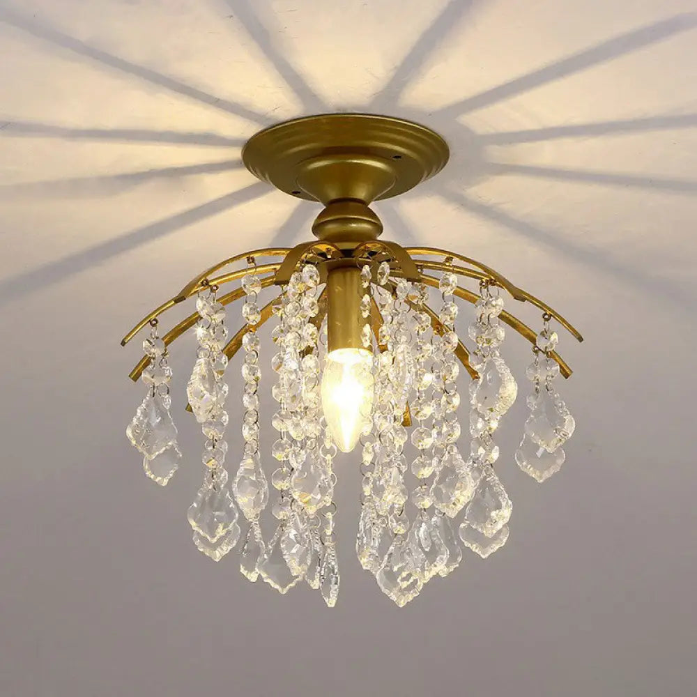 Contemporary Crystal Strands Ceiling Light Fixture - Terrace Semi Flush Mount Chandelier Gold / A