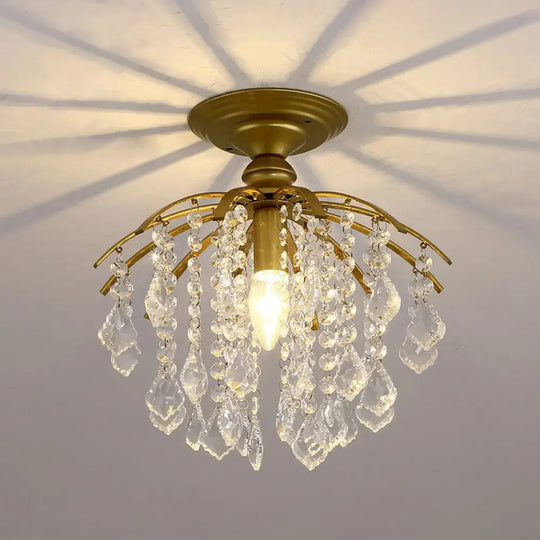 Contemporary Crystal Strands Ceiling Light Fixture - Terrace Semi Flush Mount Chandelier Gold / A